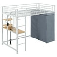 thumbnail image 3 of Twin Loft Bed with Desk, Shelves, Outlet, LED & Wardrobe - White Metal Frame, Space-Saving Design for Bedroom/Home Office. 77.4"L x 41.5"W x 66.5"H., 3 of 27