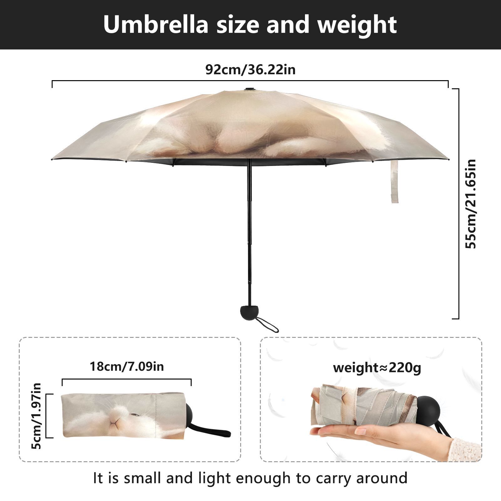 JSTEL Cute Rabbit Bunny Folding Umbrella for Rain Sun Travel Mini Lightweight Compact Umbrellas