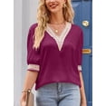 thumbnail image 4 of Sexy Dance Women's V Neck Blouse Half Sleeve Shirts Satin Loose Solid Color Tops Short Sleeve Pullover T Shirt 3/4 Sleeve Tunic Blouse Red S, 4 of 7
