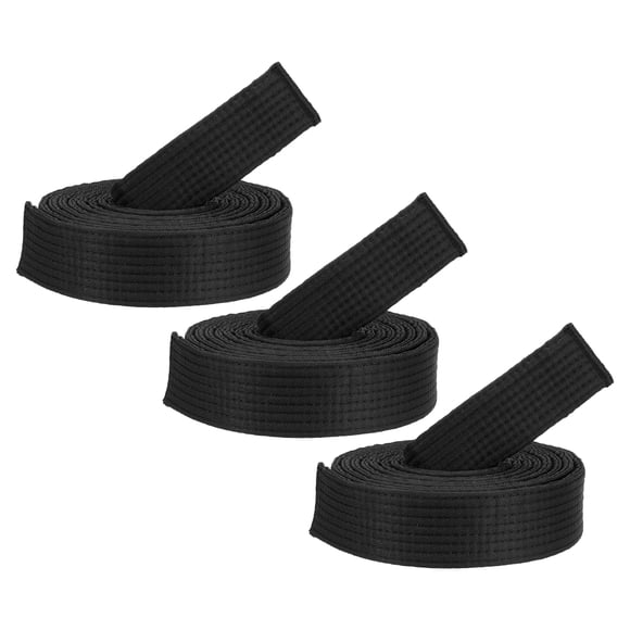 Unique Bargains 9.2FT Taekwondo Colored Ranking Belts, Polyester / Cotton Men Women Pro for Competition, Black 3 Pack