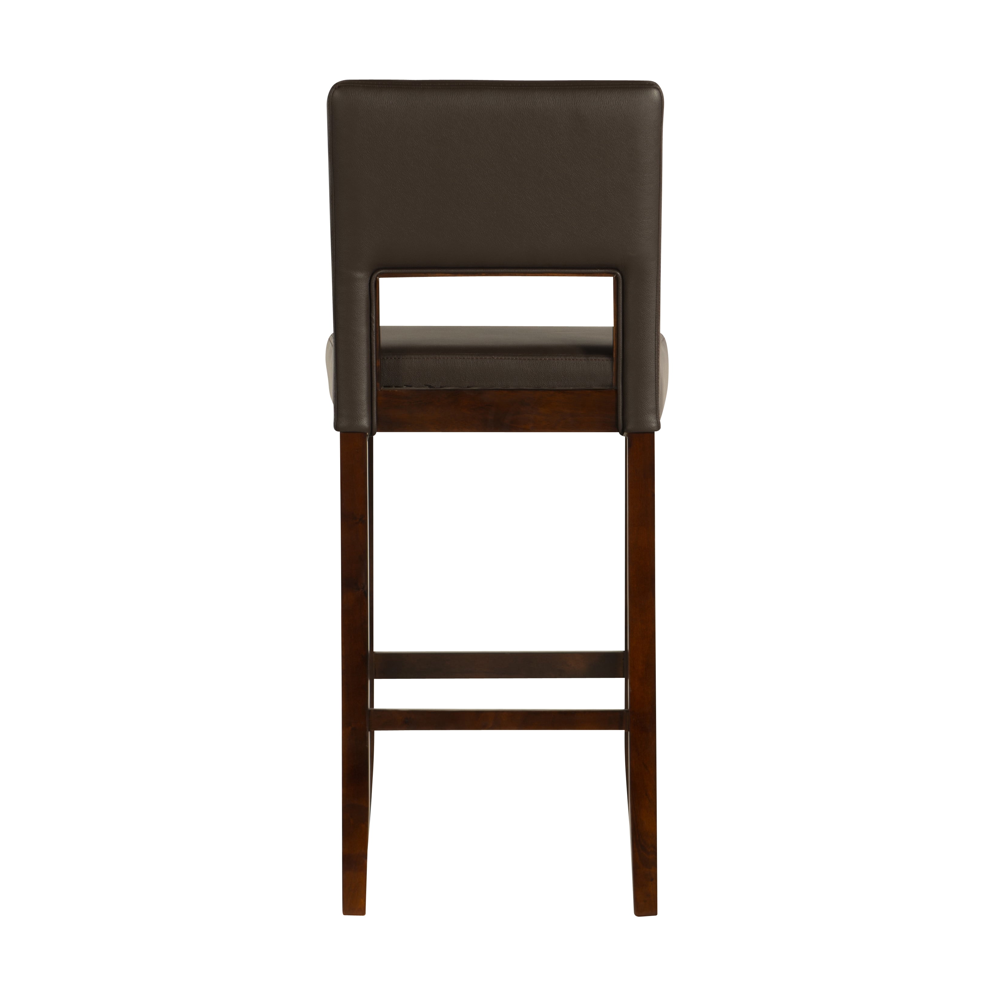 Linon Vega 30" Full Back Wood Bar Stool, Dark Brown Faux Leather