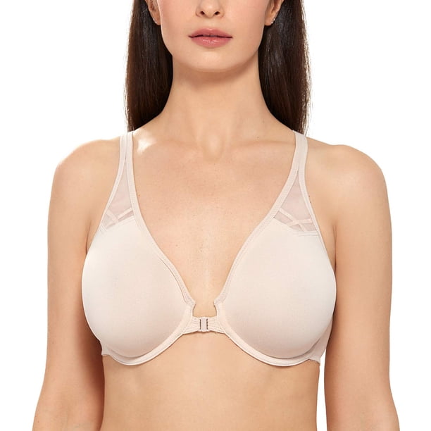 Sostén DELMIRA 40C con cierre frontal, espalda nadadora y aro, color beige