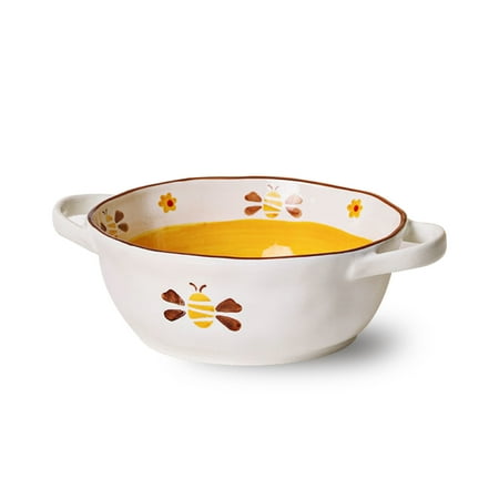 

Qeeadeea Ceramic Bowl With Handle Ramen Bowl Ceramic Large Udon Noodle Bowl Microwave Soup Bowl Oven Safe-bee -20x15x6.5cm 600ml