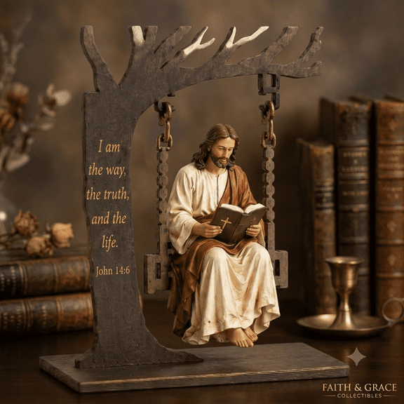 Christian Jesus Swing Ornament,John 14:6 Faith Table Decor, Wooden Bible Verse Home Decoration, Christian Wood Gift for Positive Office Decor