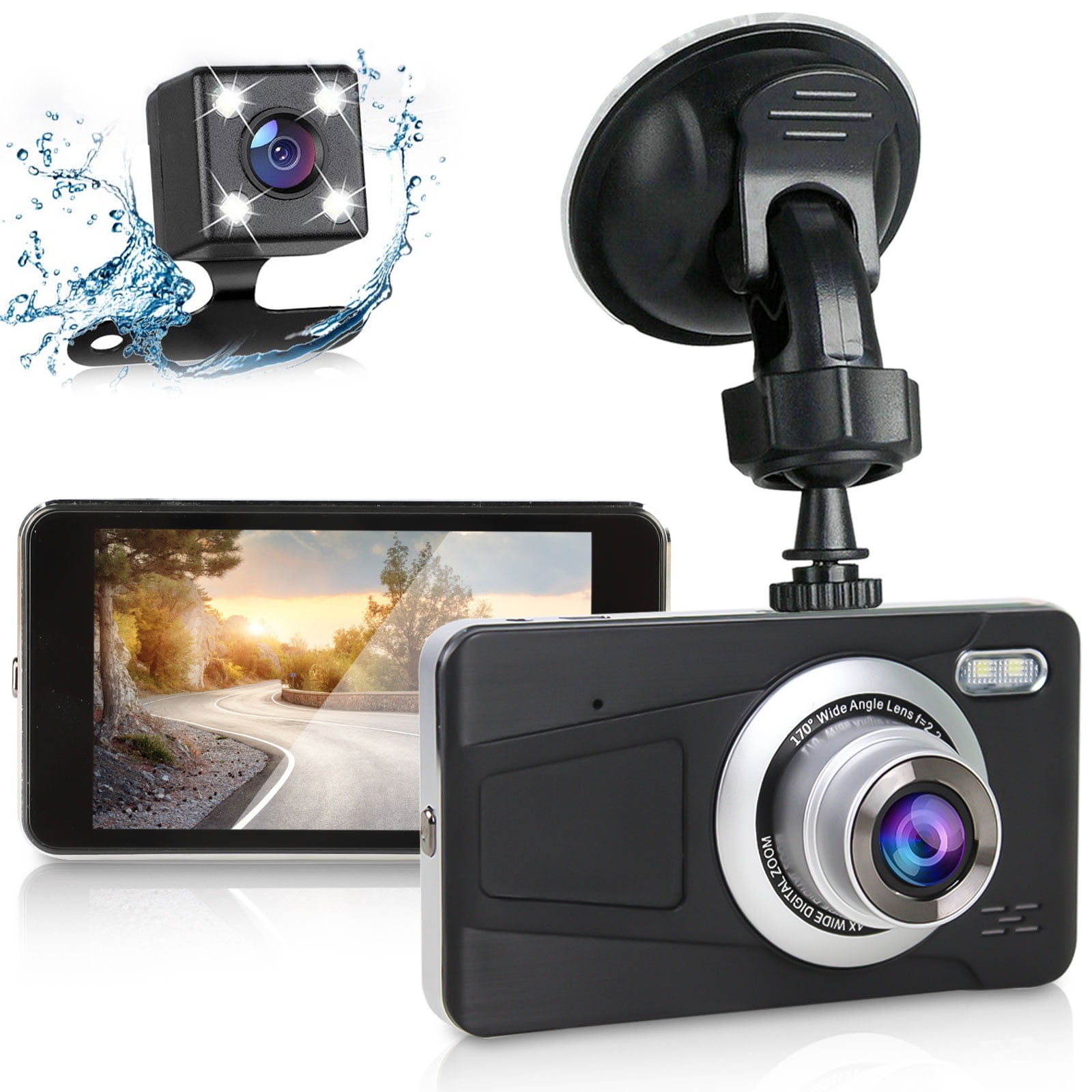 cámara para automóvil de 170 ° grabación en bucle de monitoreo de estacionamiento Dashcam Dual FHD 1080P delantera y trasera batería y visión nocturna por infrarrojos cámara para automóvil con GPS 