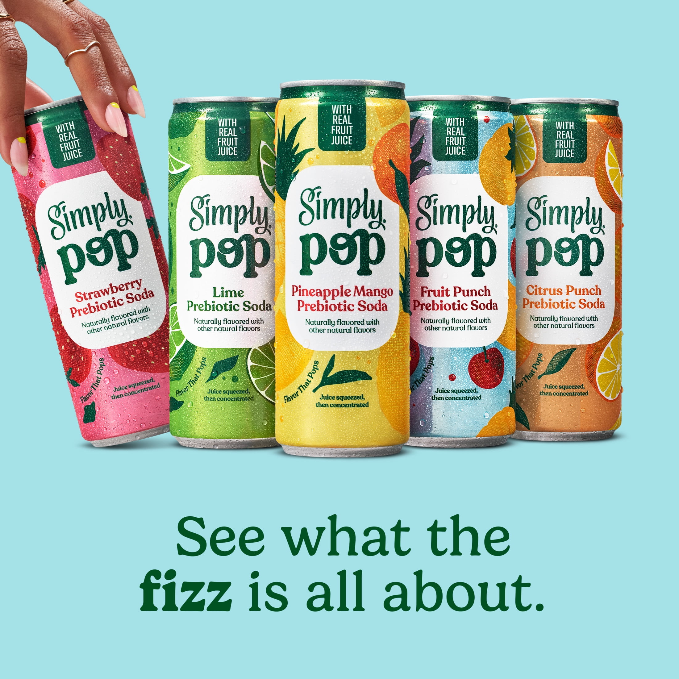 (12 pack) Simply Pop Prebiotic Soda Strawberry Drink, 12 oz. can