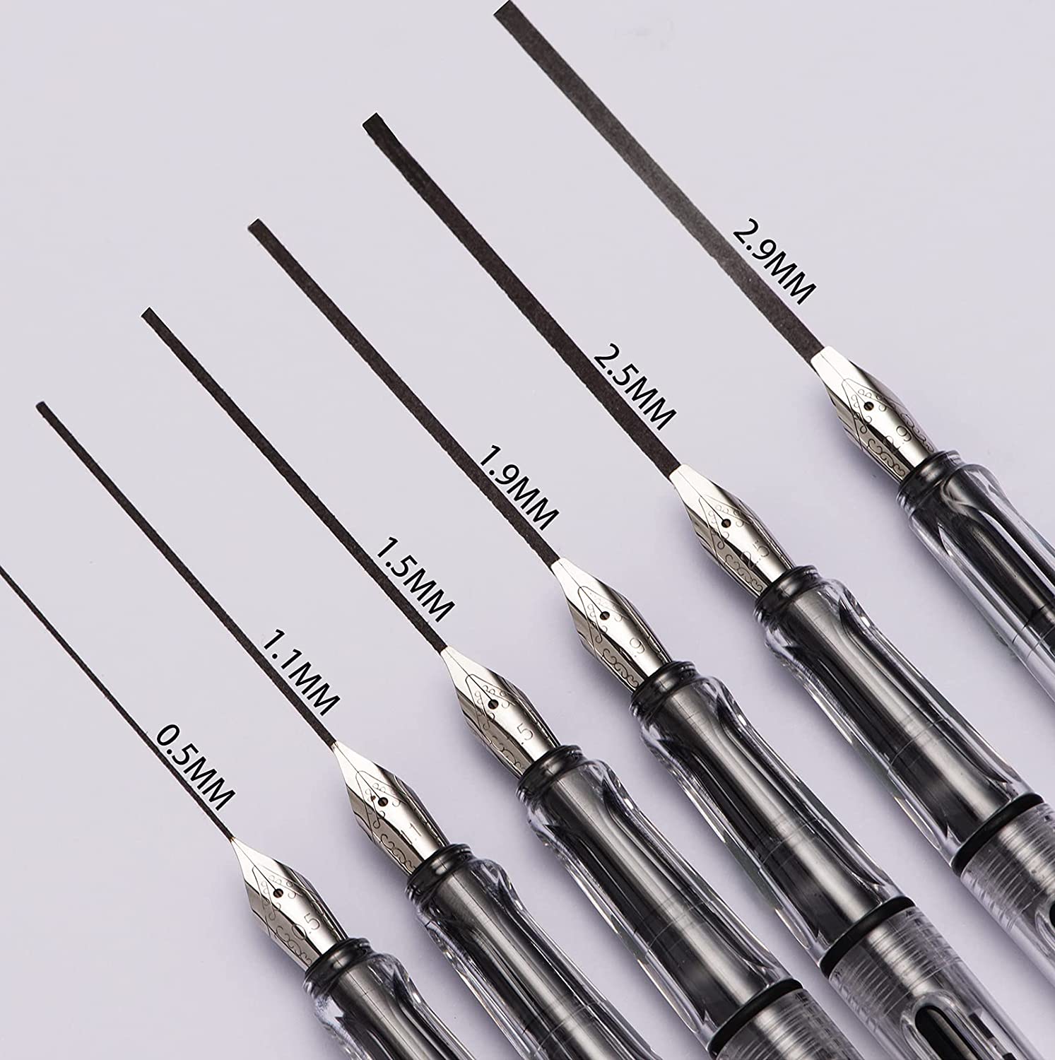 Yongsheng Calligraphy Fountain Pen Set Transparent Clear, 6 Assorted Tip Sizes for Art Drawing and Writing Signature