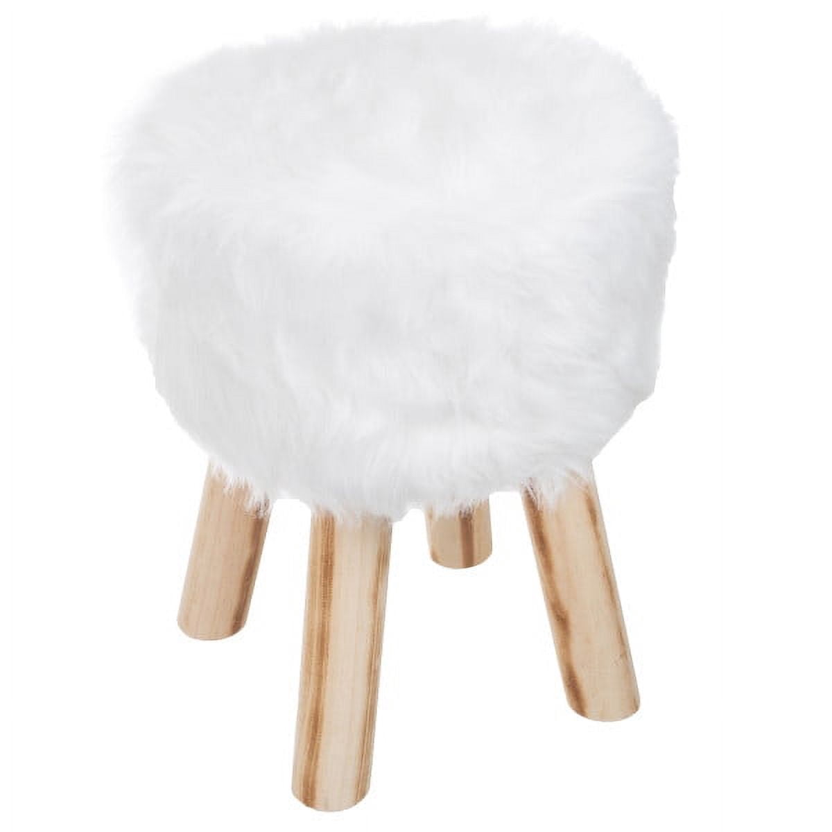 Lavish Home 11-inch Round Faux Fur Ottoman, Footrest, or Accent Stool (White)