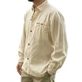 thumbnail image 4 of Pxiakgy shirts for men Fashion Casual Long Button Beach Collar Top Turn-down Sleeve Solid Blouse Men's Men's blouseMen's Dress Shirts Beige + 3XL, 4 of 8