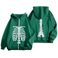 thumbnail image 2 of Halloween Sweatshirt for Women Zip Up Hoodie Oversized Streetwear Skeleton Graphic Pullover Casual Sweatshirt Outerwear for Daily Leisure Green S, 2 of 5