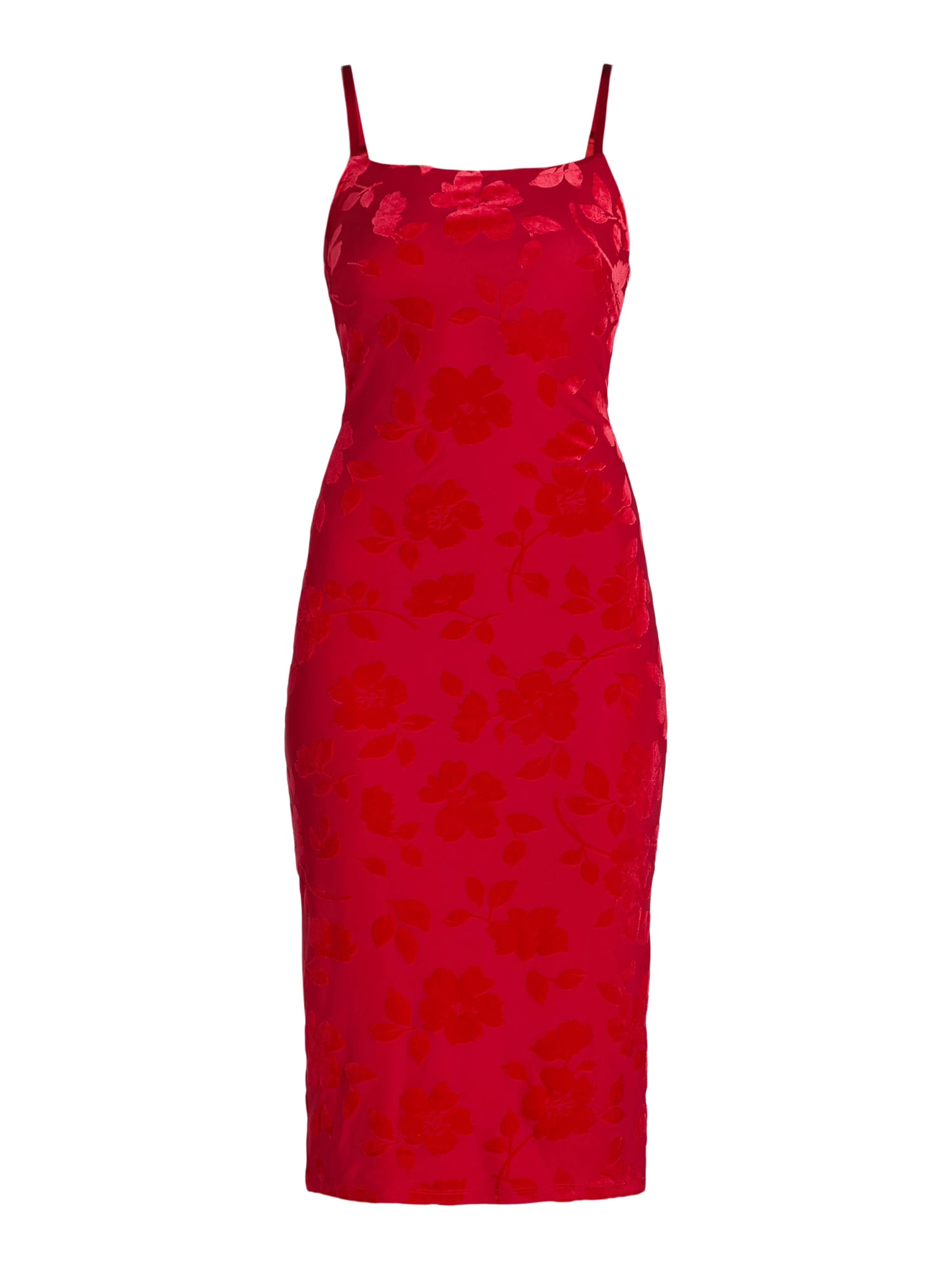 Madden NYC Velvet Burnout Midi Dress Floral Print Straps