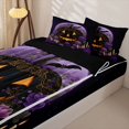 thumbnail image 3 of Manfei Gothic Halloween Pumpkin Zipper Full Size Comforter Sets with Fitted Sheet and 2 Pillowcases for Kids, Purple Lotus Floral Candle Zipper Bedding Set, Black Reversible, 4 Pieces, 3 of 6