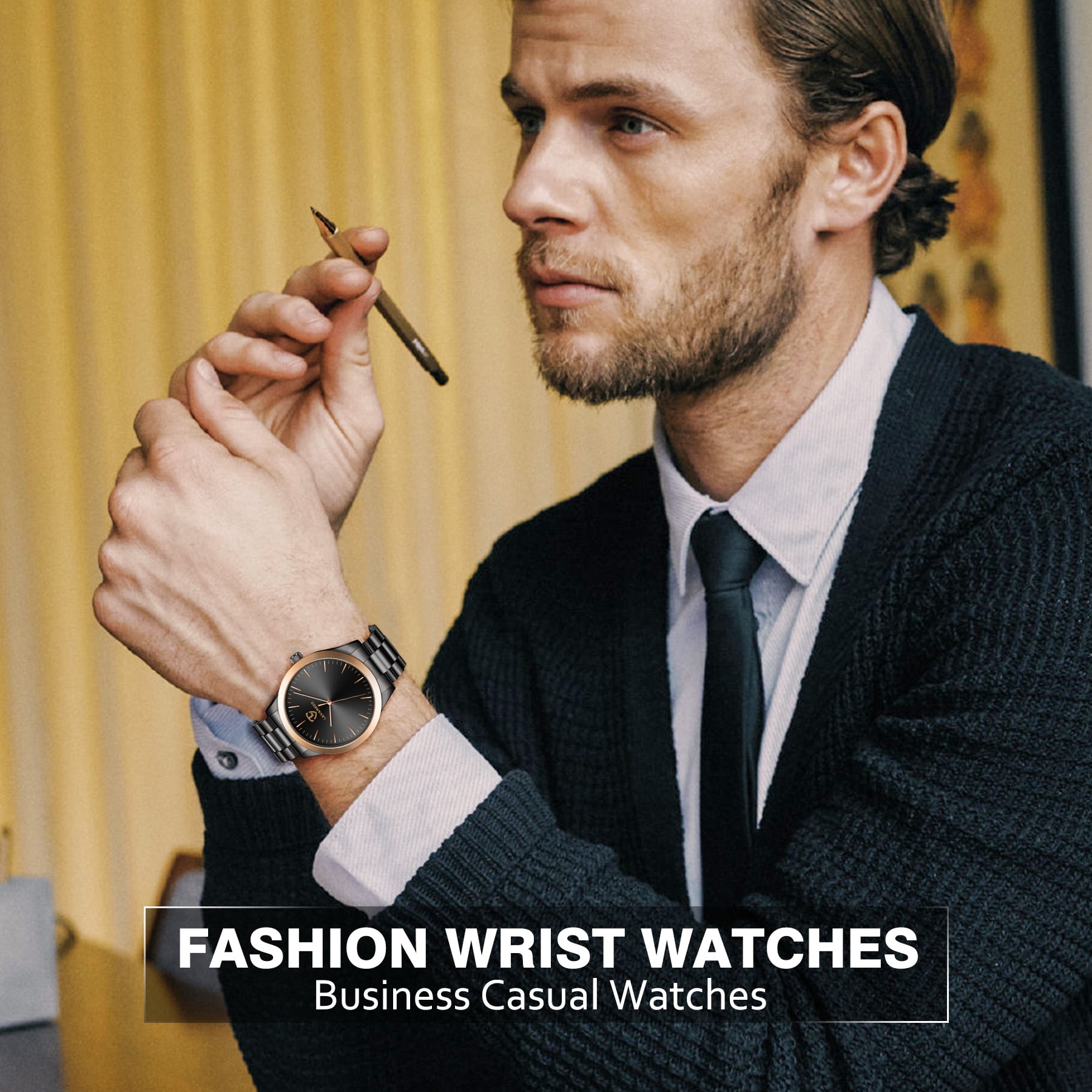 Mens Watch, Minimalist Fashion Watches for Men Waterproof Quartz Watch with Stainless Steel Strap - Gift for Men