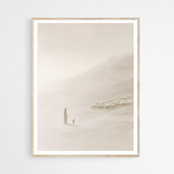 Faithful Shepherd, Jesus Leaves The 99 , Minimalist Neutral ,Modern Bible Art,Christian Faith ,Lds Art UNFRAMED Poster, Wall Art for Decor, Present, 8x12