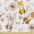 thumbnail image 1 of Animal Fabric by the Yard, Cartoon Style Designed Smiling Foxes Birds Hearts and Floral Motifs Sketch, Upholstery Fabric for Dining Chairs Home Decor Accents, Off White Multicolor by Ambesonne, 1 of 5