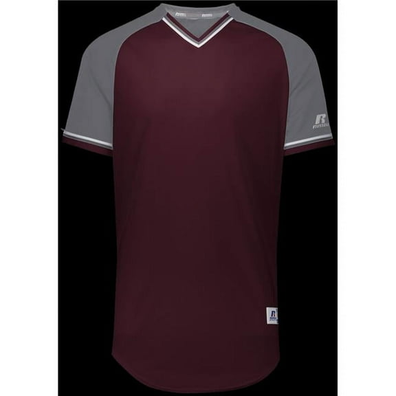 Russell R01X3M.08R.3XL Adult Classic V-Neck Jersey - Maroon, Steel & White - 3XL