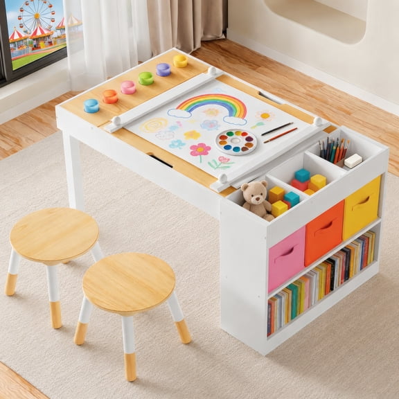 Guqiart Kids Activity Table and Chair Set,Wooden Craft Desk for Drawing, Learning, and Playroom (39 x 23 Inch)