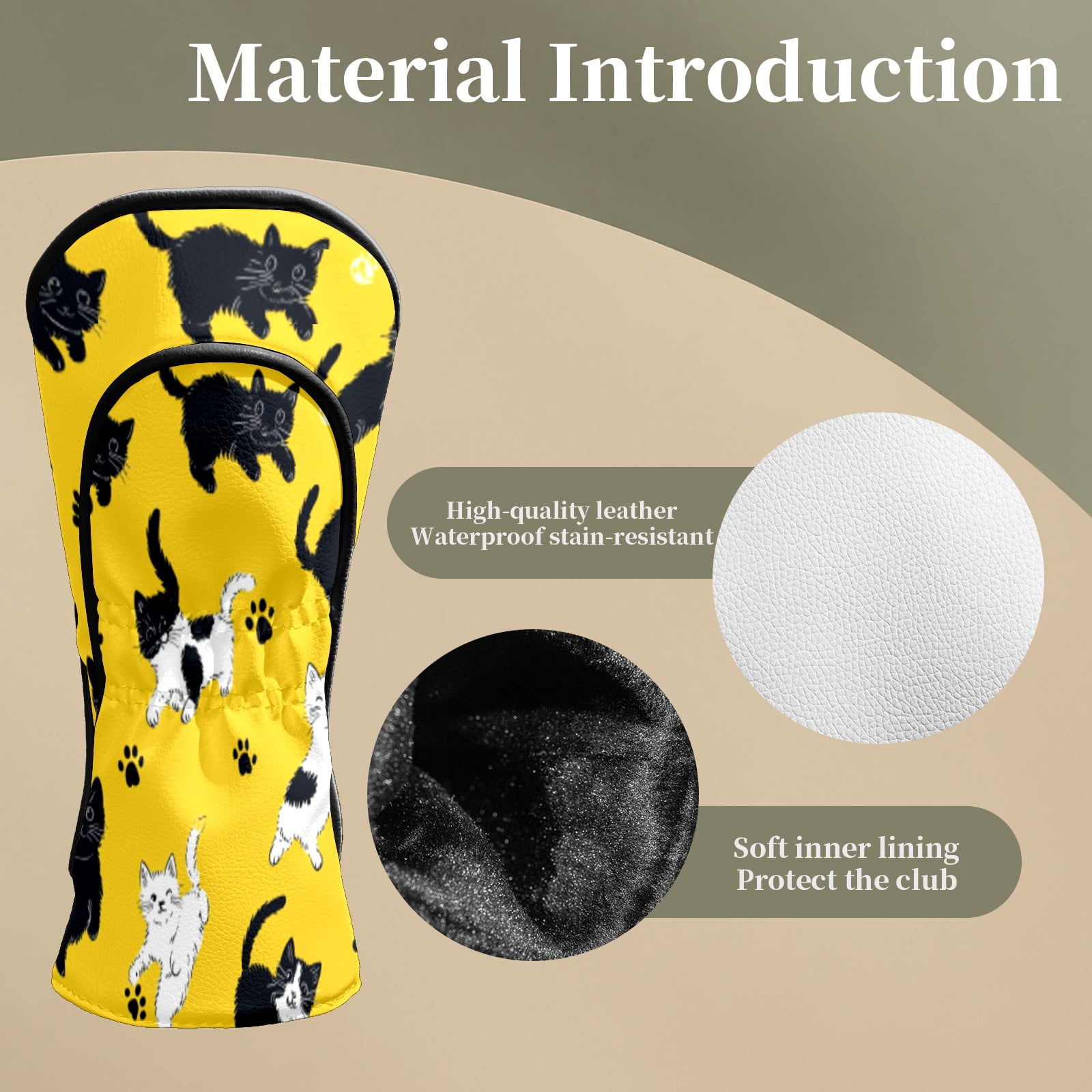 Golf Head Covers for Woods and Driver Waterproof Leather Golf Club Head Covers for Women Men Golf Driver Fairway Wood Headcover Black-White Cat & Paw Pattern