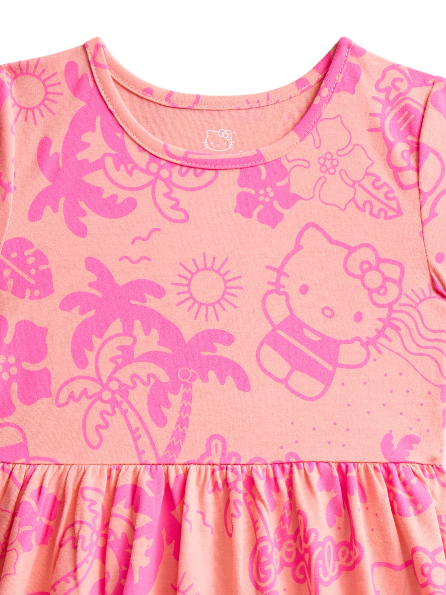 Hello Kitty and Friends Girls Allover Print Dress with Short Sleeves, Sizes 4-12