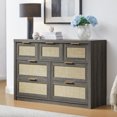 thumbnail image 1 of OAKHAM Commode 7 Tiroirs, Grand Commode en Rotin pour Chambre à Coucher Salon, Chêne Minuit, 1 of 6