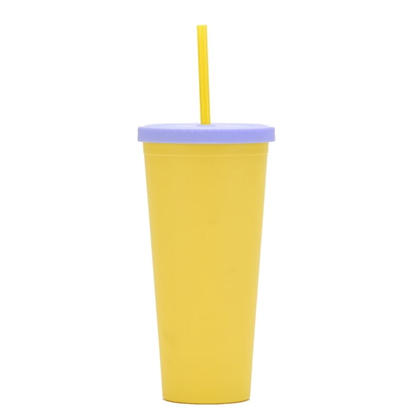 Inteprter Vaso de paja de plástico de doble capa de Color caramelo, botella de café, té, leche, vaso de coche de gran capacidad esmerilado Cocina y Comedor Amarillo
