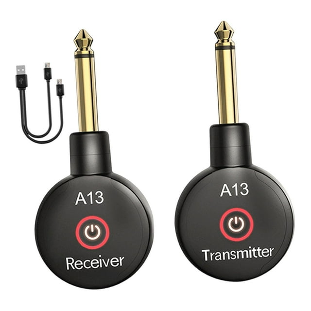 Transmisor y receptor para de guitarra, conector de 6,35 mm, portátil, color negro, para guitarras electroacústicas, recargables, accesorios