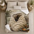 thumbnail image 5 of River Otters Winter Bench Scene in Rustic Whimsical Style for Otter Fans, Knit Mug Candle Forest Scene, Cozy Flannel Blanket for Bedroom and Living Room, Christmas Gift, Woodland Home Decor, 5 of 9