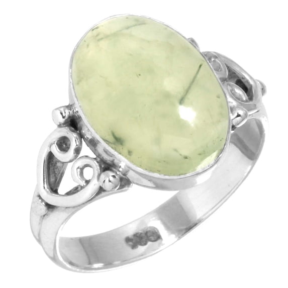 925 Silver Ring For Women - Men Green Real Prehnite Stone Silver Ring Size 8.5 Simple Silver Ring Size 8.5 Gift For Girl Friend On Engagement 925 Gemstone Silver Jewelry