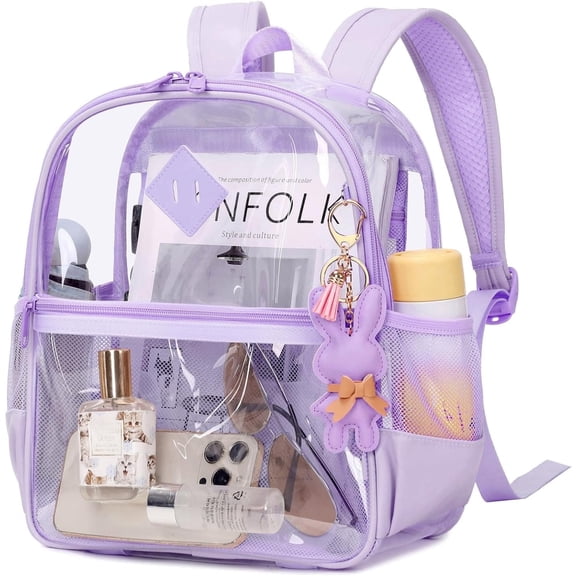 Clear Mesh Backpack for Stadium Events Approved 12×12×6, Thick TPU Mini Clear Bag with Front Pocket for Concert Sport Events Work Travel,Purple