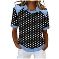 thumbnail image 3 of Pxxlle Waffle Shirts for Women Fashion Polka Dot Graphic Tees Plus Size Lapel Patchwork Shirt Summer Casual Short Sleeve Tops Black XL, 3 of 6