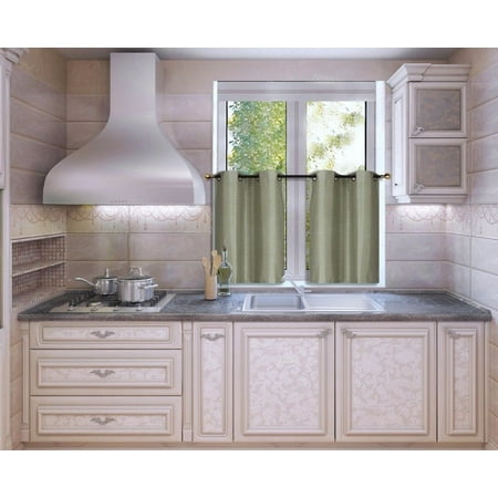 Kitchen Curtains With Grommets N25 Sage 1-Set Light Filtering Kitchen Window Curtain, 2 Faux Silk Tier Panels With Bronze Grommets on Top ()