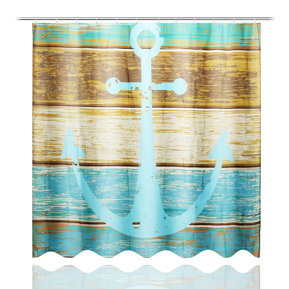 Ship Anchor Colorful Rustic Wood Plank Waterproof Fabric Shower Curtain Set 72" 