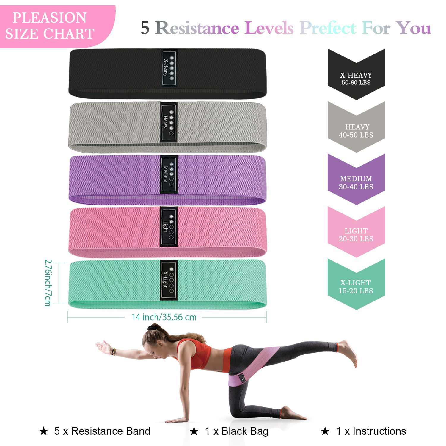 Fabric Resistance Bands, 5-Level Set for Home Fitness photo 4