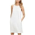 thumbnail image 2 of EGNMCR Robes de Fête pour Femmes Robe Débardeur Décontractée Sans Manches de Printemps/été pour Femmes, Unie, Ample, Col Rond, Plissée, en Coton et Lin, 2 of 6