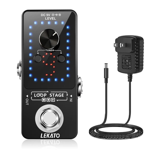 Pedal de Efecto LEKATO para Guitarra con Sintonizador y Bucle de 40 Minutos en Negro