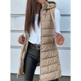 thumbnail image 2 of Women Long Vest Solid Color Sleeveless Hood Winter Puffer Vest Outwear Khaki XL, 2 of 5