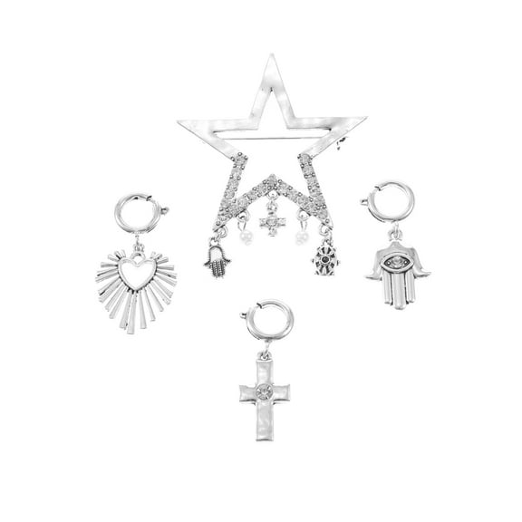 No Boundaries Silvertone Heart Pin and Charm Set, 4 Pieces