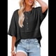 thumbnail image 1 of Blusas de Punto Gofre para Mujer, Moda 2025, Blusas de Patchwork Extragrandes con Cuello Redondo y Mangas 3/4, Color Negro, Talla S, 1 of 6