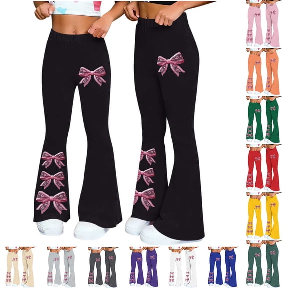 VBVC Women's Y2K Bow Flare Leg Sweatpants,Ladies High Waisted Trousers,Stretchy Pull-On Pants for Women,Pink,S-2XL