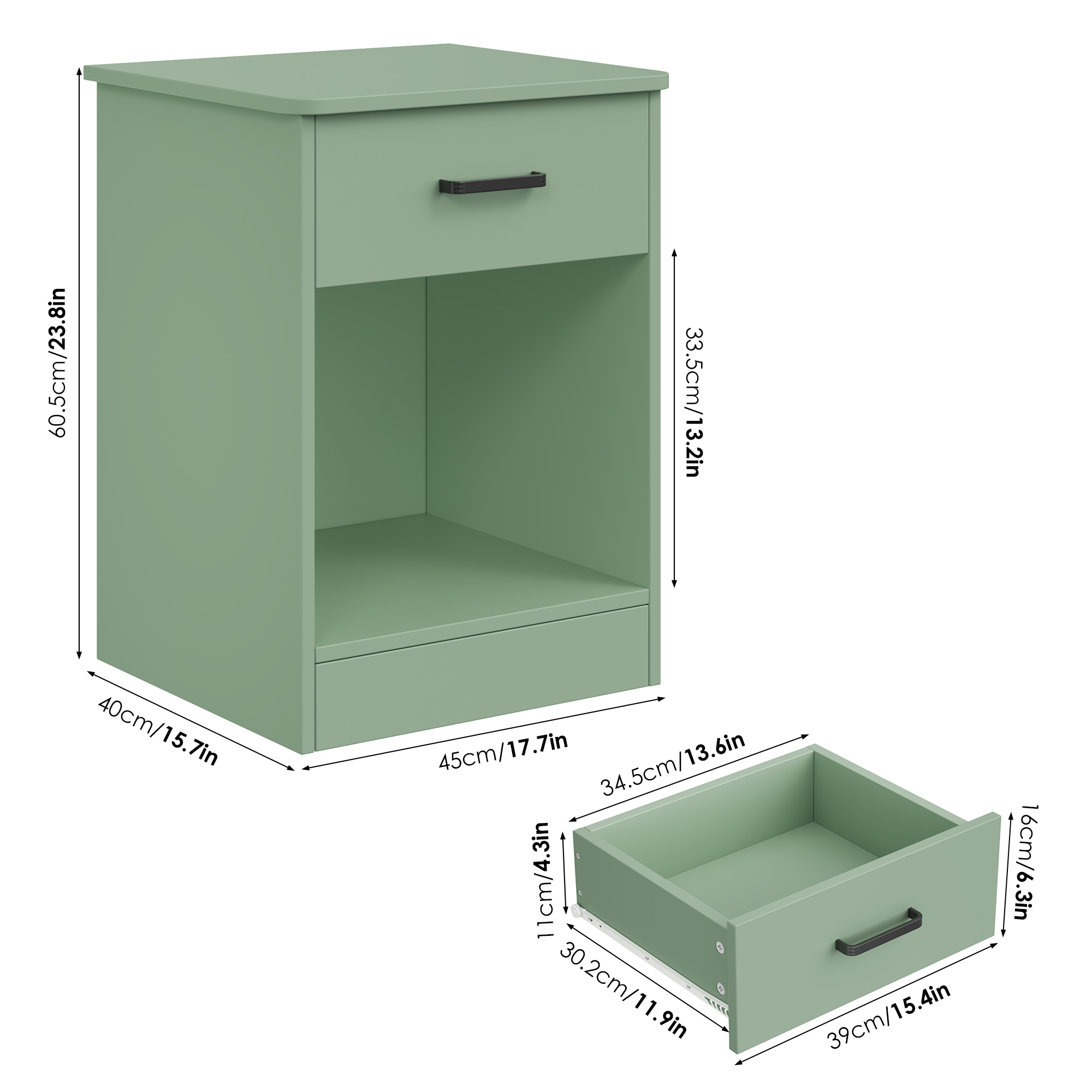Homfa Nightstand with Drawer，2 Tier Modern Night Stand Side Table for Bedroom Living Room, Green