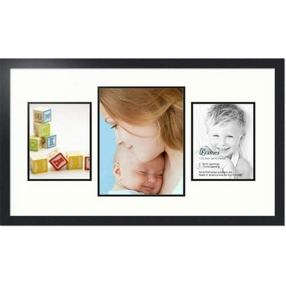 collage photo frame double mat with 1 - 11x14 and 2 - 8x10 openings and black frame