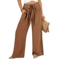 thumbnail image 2 of PMVFHDE Women's Casual Wide Leg Palazzo Pants High Waist Flowy Lightweight Comfortable Beach Trousers Brown,XXXXL, 2 of 4