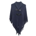 thumbnail image 4 of Kilaqueen Shawl Wraps for Women with Hooded Trumpet Button Fringe Tassel Pullover Wrap Solid Color Trendy Poncho Cape for Fall Winter, 4 of 4
