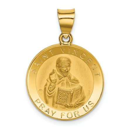 14K Polished and Satin Hollow St. Vincent Medal Round Pendant