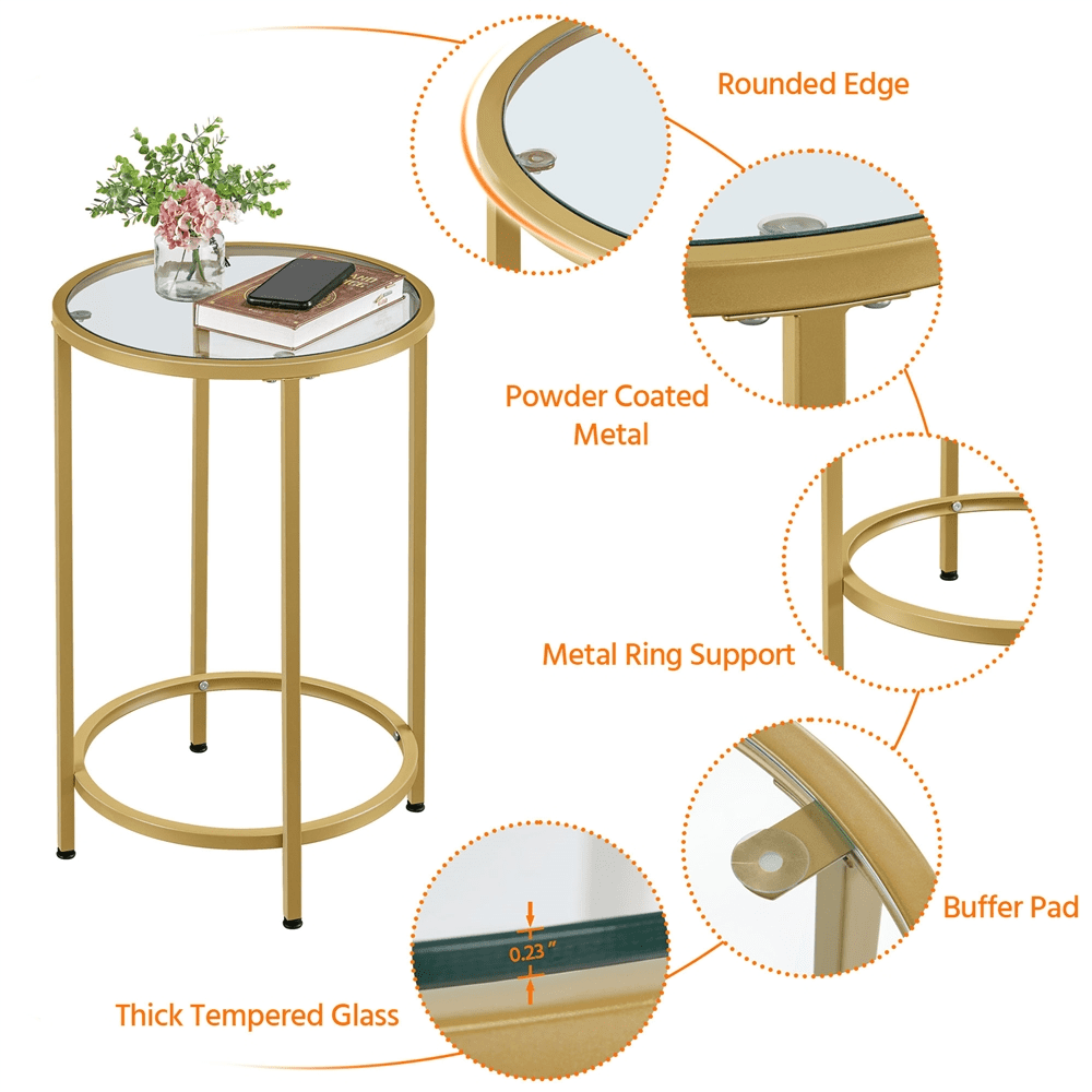 Renwick 3 Piece Modern Glass Top Coffee Table Set with Metal Legs, Antique Gold