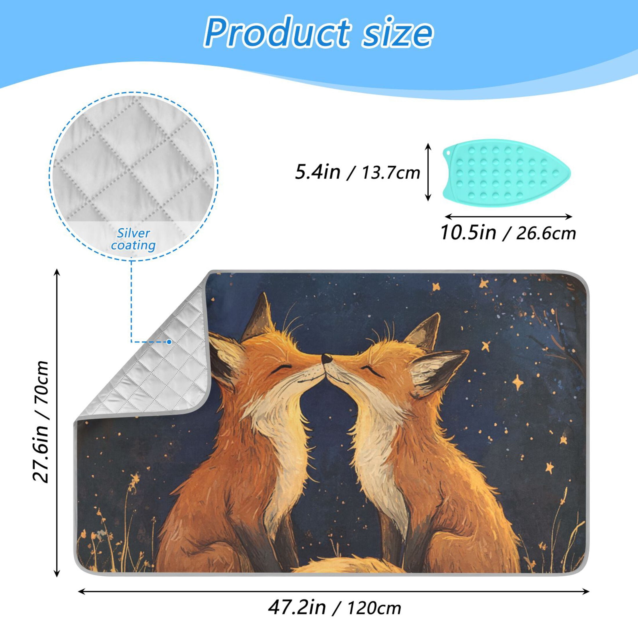 Foxes Kiss under Starry Night Valentine Ironing Mat Blanket Portable Travel Ironing Pad Heat Resistant Pad 47.2" x 27.6”