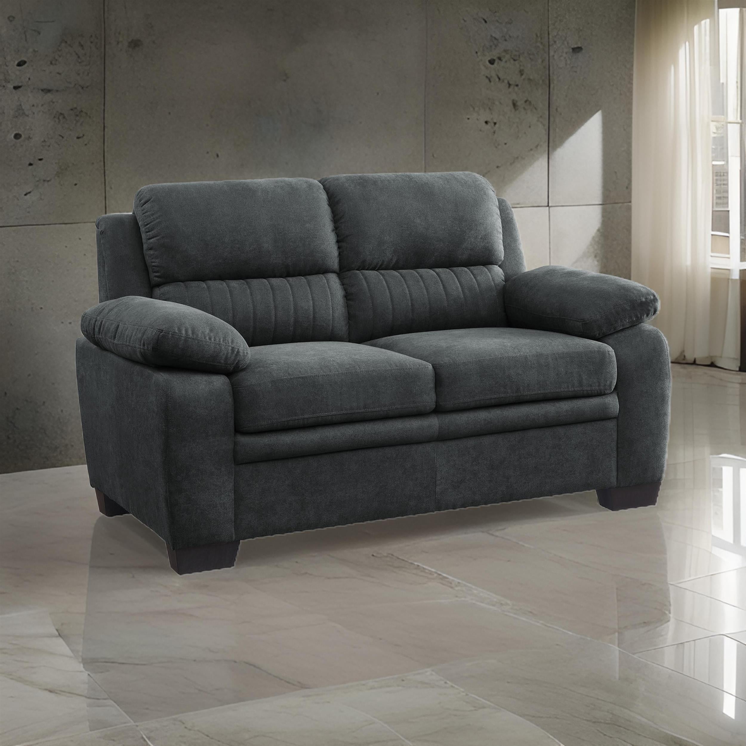 Hugh 58 Inch Loveseat- Dark Gray Polyester- Foam Cushioned- Solid Wood