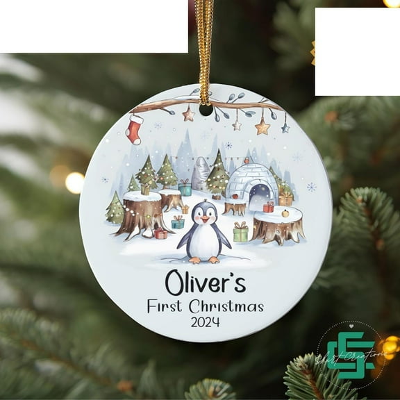 Baby's First Christmas ornament 2025, Personalized name Christmas ornament for Newborn, Cute Penguin Christmas ornament.