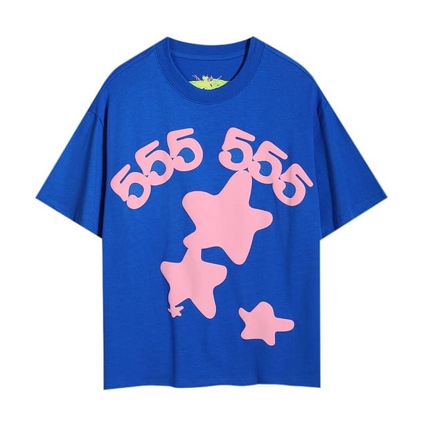Sudadera con capucha rosa con la misma letra de espuma del cantante de hip-hop Sp5der Young Thug 5555556010 azul