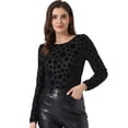 thumbnail image 1 of Blusa de manga abullonada larga de terciopelo Allegra K con estampado de puntos para mujer Negro S, 1 of 5